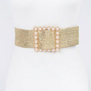 Wide Pearl Buckle Elastic Belt